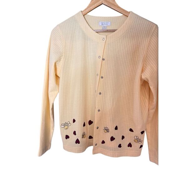 Vintage yellow heart bee lightweight cardigan sz S - Picture 2 of 7